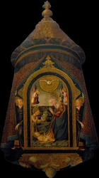 Processionsstandard med tilbedelse af barnet af jomfruen, Saint John Baptist og Angels